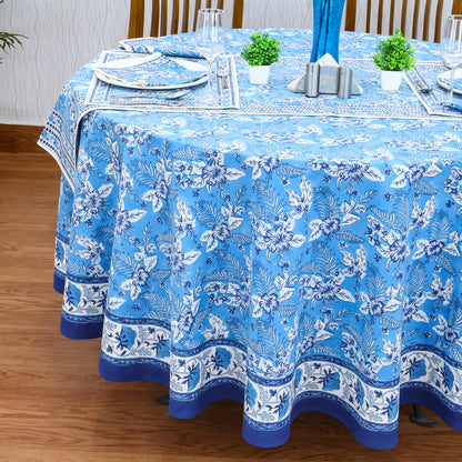 Blue & White Round Tablecloth - Housewarming Gift - Cotton Table Linens - My Store