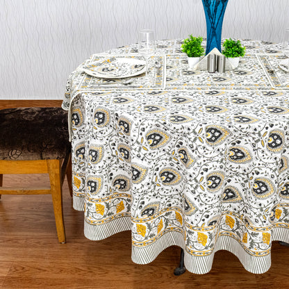 Floral Handmade Block Printed Cotton Round Tablecloth - My Store