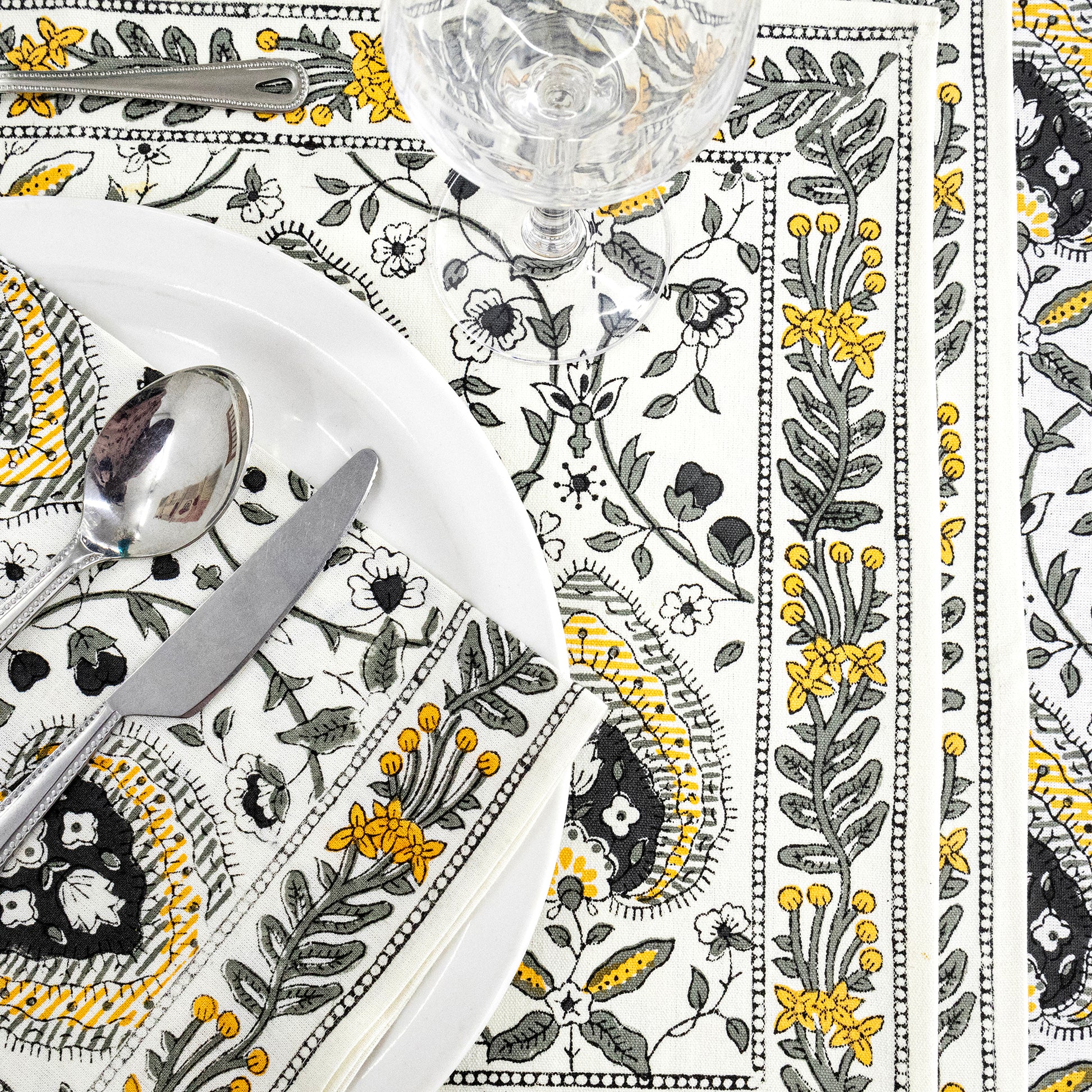 Floral Handmade Block Printed Cotton Round Tablecloth - My Store