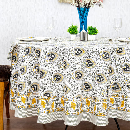 Floral Handmade Block Printed Cotton Round Tablecloth - My Store