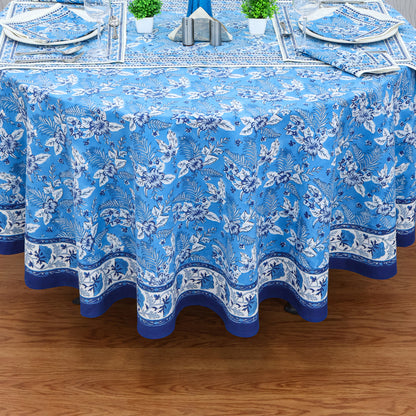 Blue & White Round Tablecloth - Housewarming Gift - Cotton Table Linens - My Store
