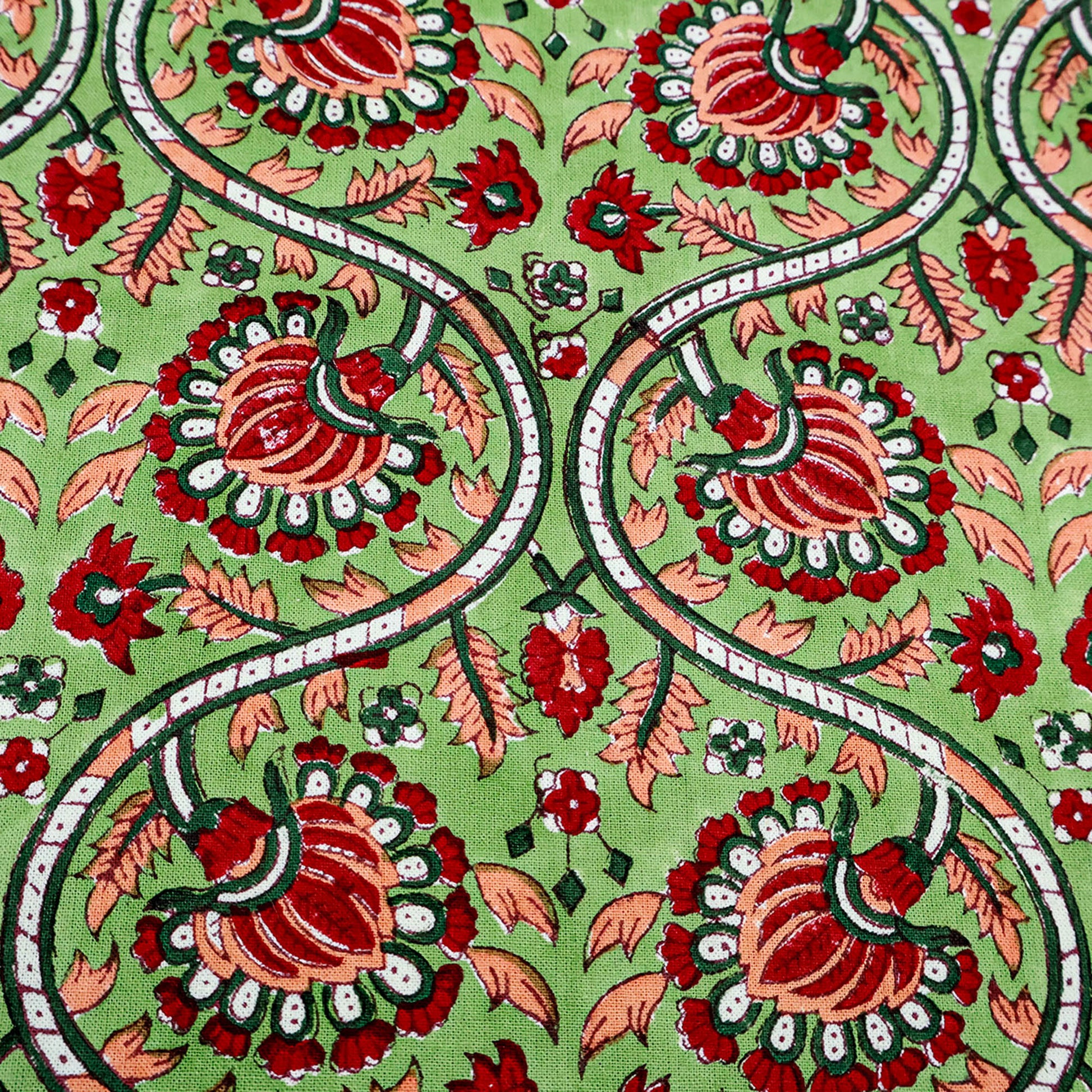 Green and Red Hand Block Printed Cotton 4 Pieces Napkins Set - My Store