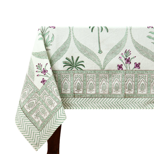 Green and Yellow Floral Table Cloth, Block Print Table Cover - My Store