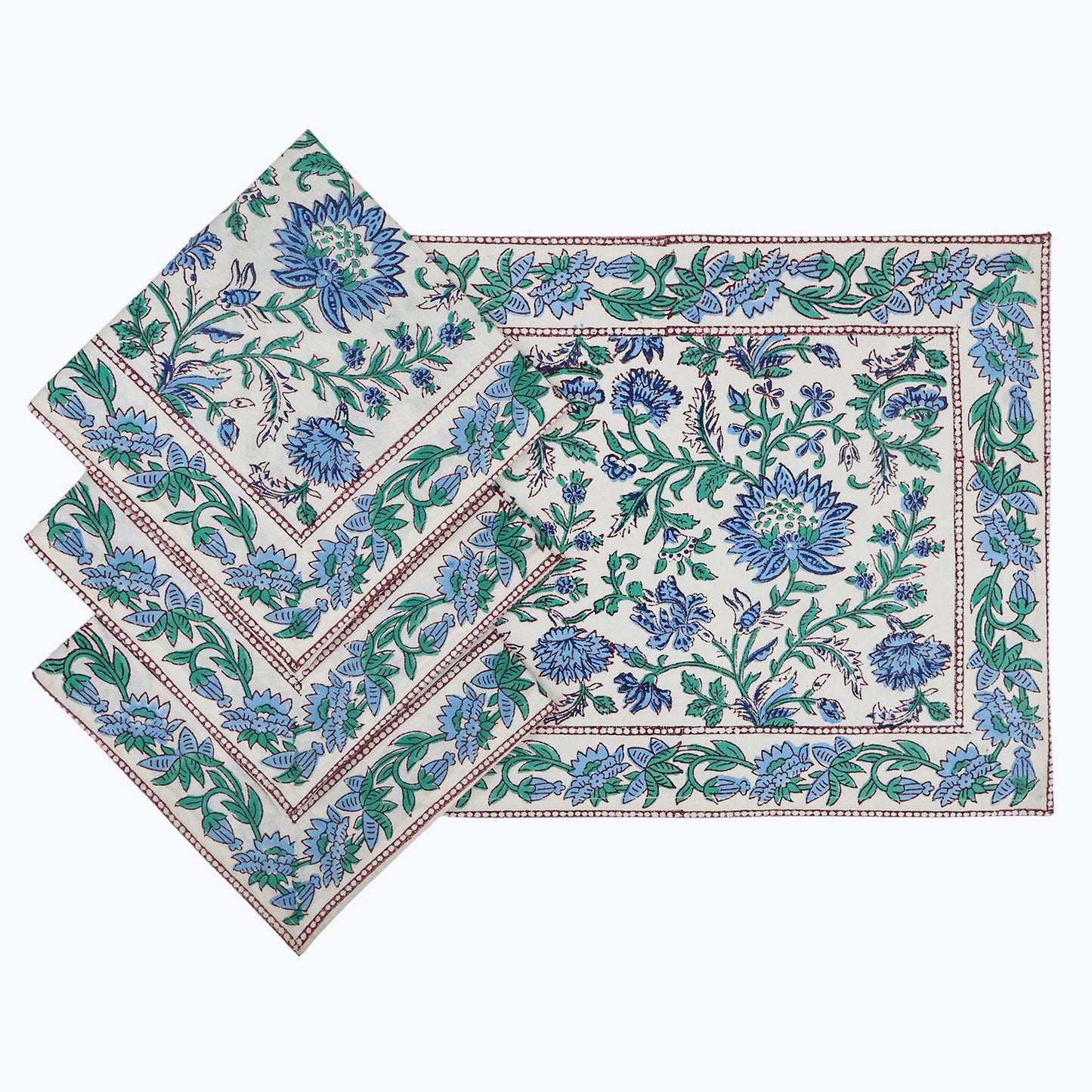 Blue and Green Handmade Block Printed Cotton Napkins Set Of 4 - My Store