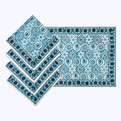 Blue and White Hand Block Printed Cotton Napkin Set Of 4 - My Store