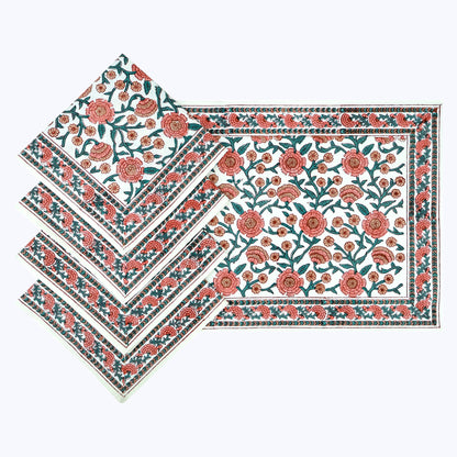 Pink and Green Handmade Block Printed Cotton Napkins Set Of 4 - My Store