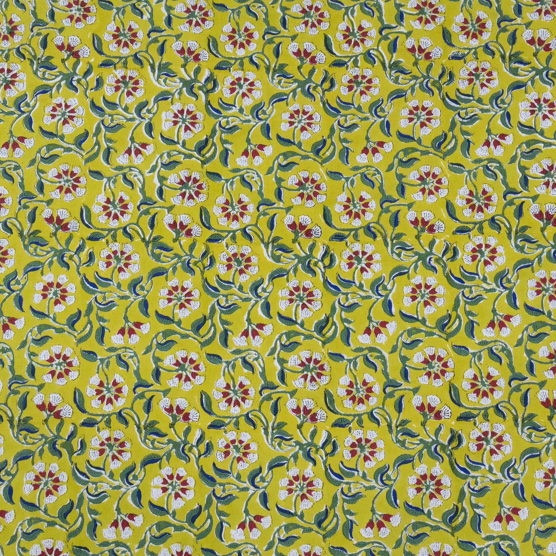 Cotton Bedsheet – Hand Block Floral Print – Yellow & Green – King, Queen, Twin Sizes - My Store