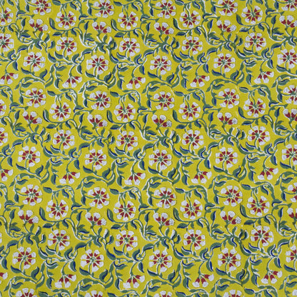 Cotton Bedsheet – Hand Block Floral Print – Yellow & Green – King, Queen, Twin Sizes - My Store