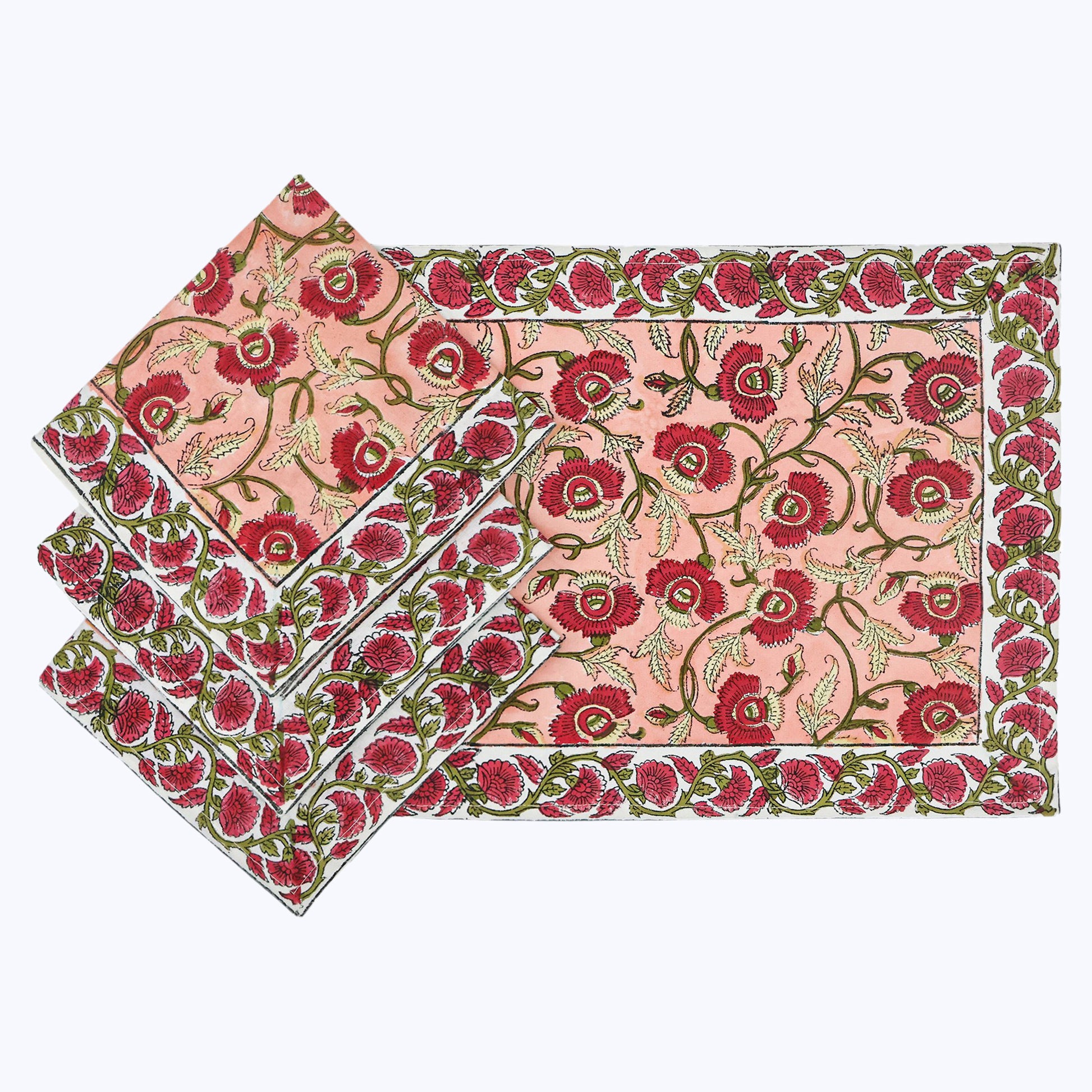 Indian Handmade Block Printed Cotton Napkins Set Of 4 - My Store
