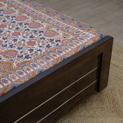 Indian Handmade Block Printed Orange and Multicolor Floral Pattern Cotton Bed sheet For living Room, Kids Room - My Store