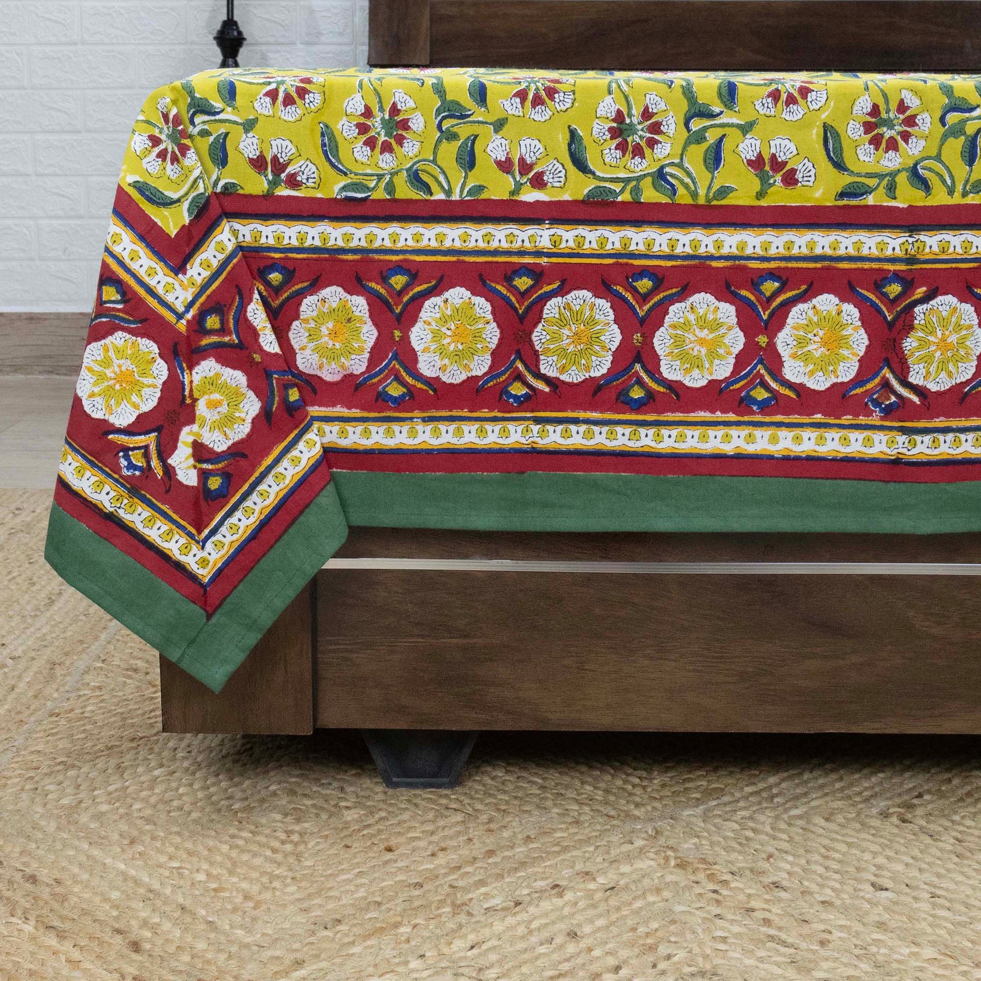 Cotton Bedsheet – Hand Block Floral Print – Yellow & Green – King, Queen, Twin Sizes - My Store