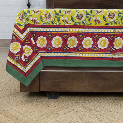 Cotton Bedsheet – Hand Block Floral Print – Yellow & Green – King, Queen, Twin Sizes - My Store