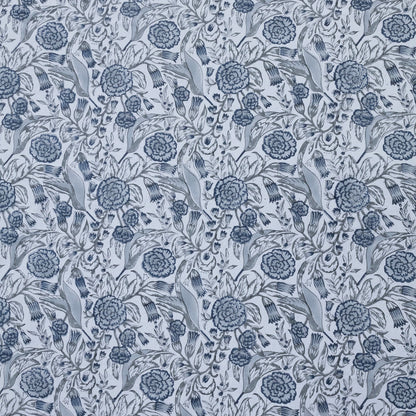 Indian Handmade Block Printed White and Gray Floral Pattern Cotton Bed sheet For living Room, Kids Room - My Store