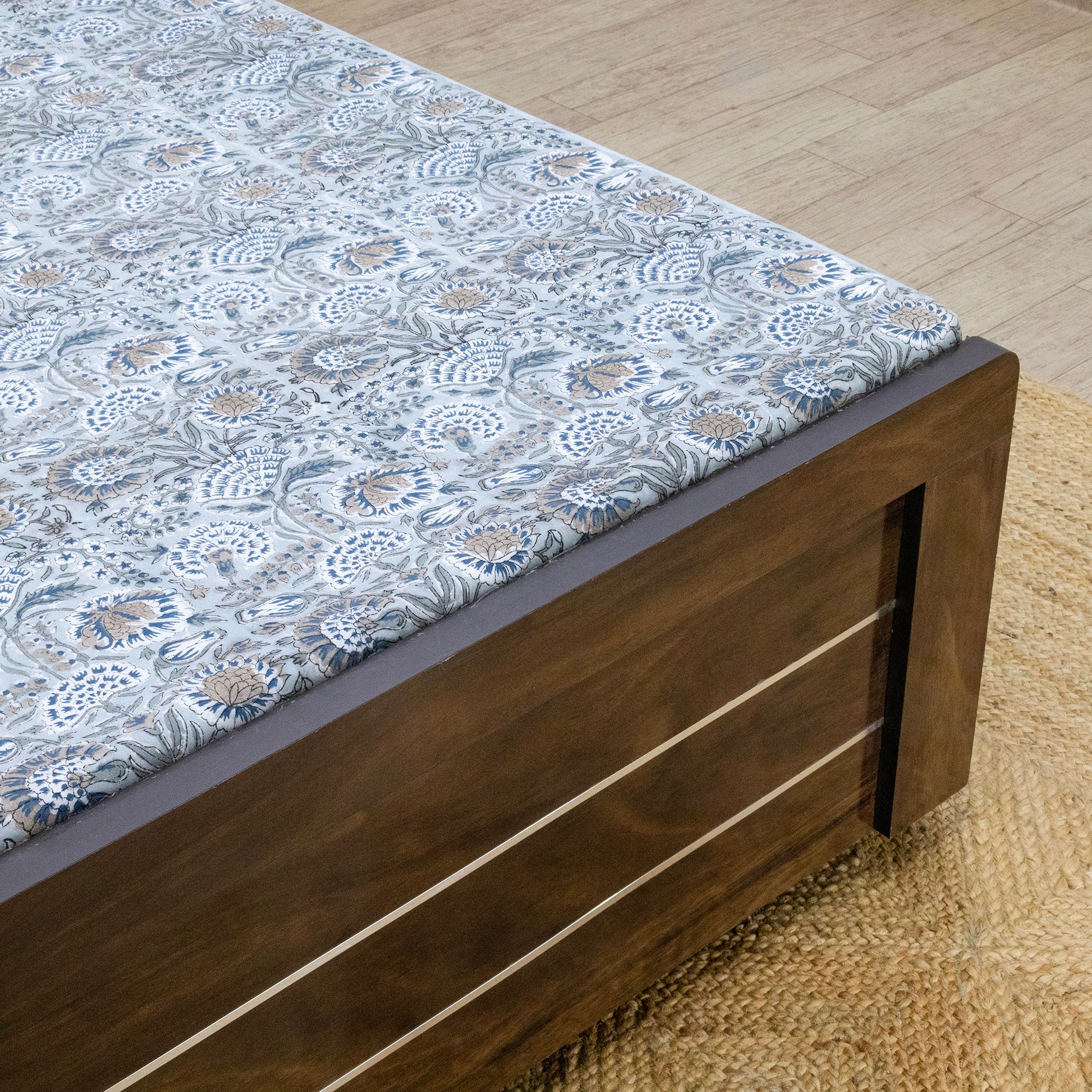 Indian Handmade Block Printed Gray and Brown Floral Pattern Cotton Bed sheet For living Room, Kids Room - My Store