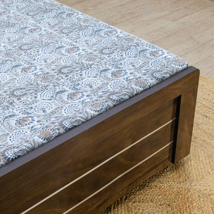 Indian Handmade Block Printed Gray and Brown Floral Pattern Cotton Bed sheet For living Room, Kids Room - My Store