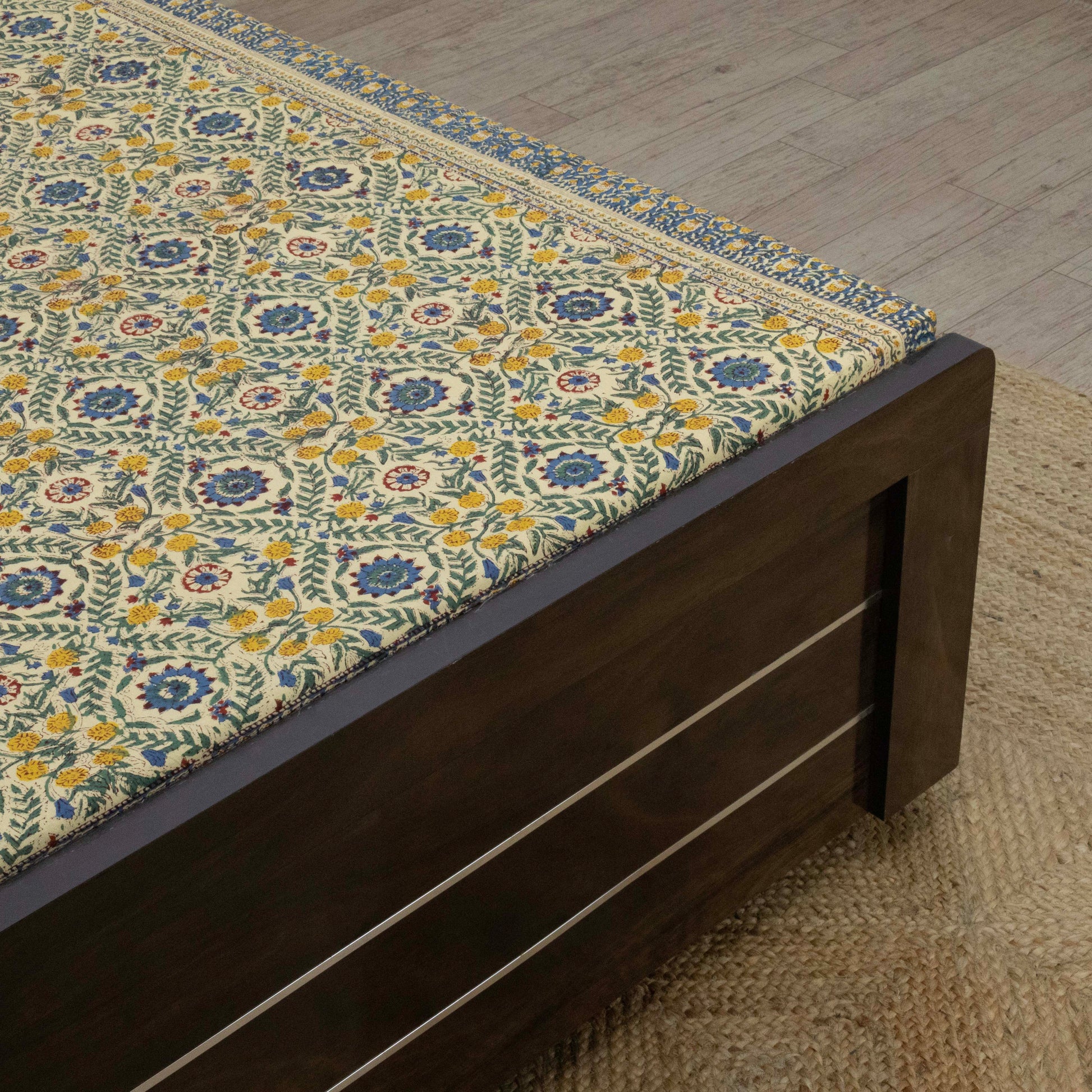 Cotton Bedsheet – Hand Block Floral Print – Yellow & Blue – King, Queen, Twin Sizes - My Store