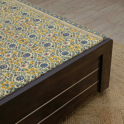 Cotton Bedsheet – Hand Block Floral Print – Yellow & Blue – King, Queen, Twin Sizes - My Store