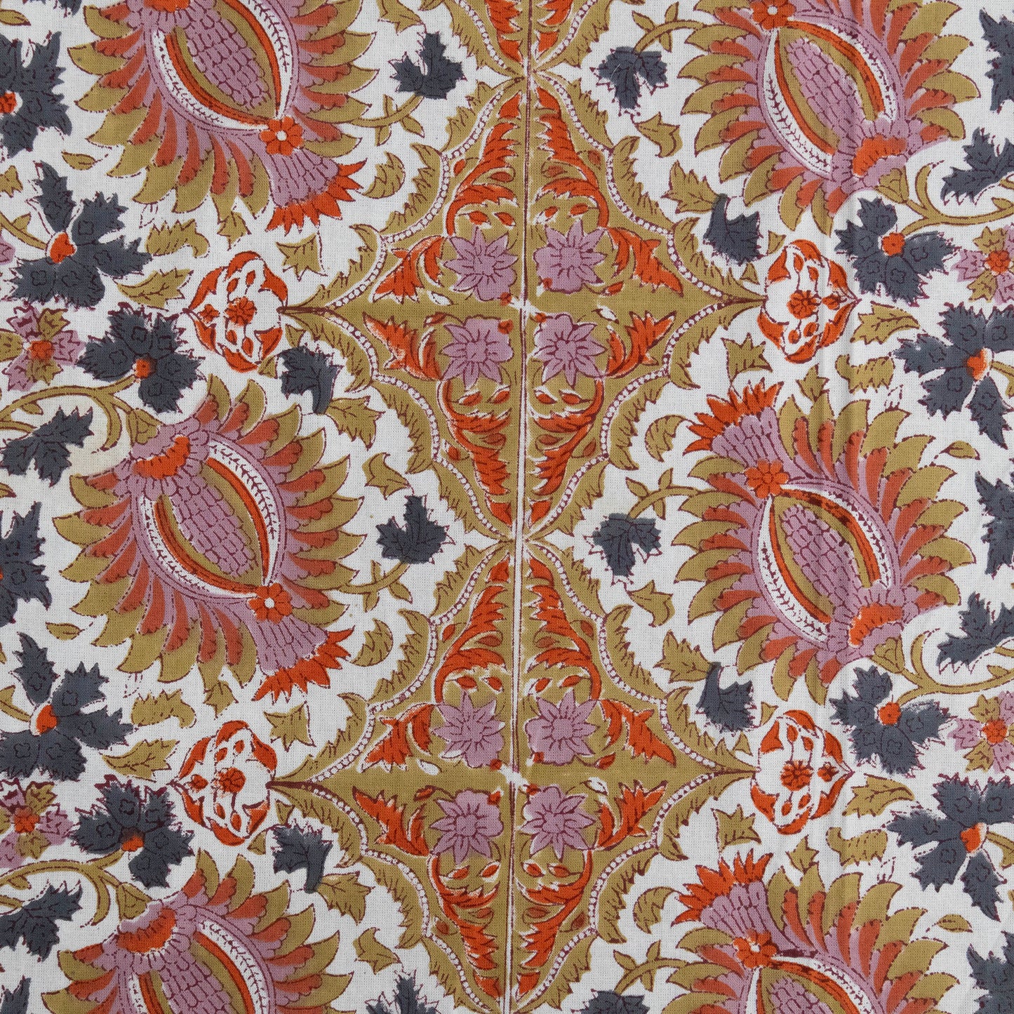 Indian Handmade Block Printed Orange and Multicolor Floral Pattern Cotton Bed sheet For living Room, Kids Room - My Store