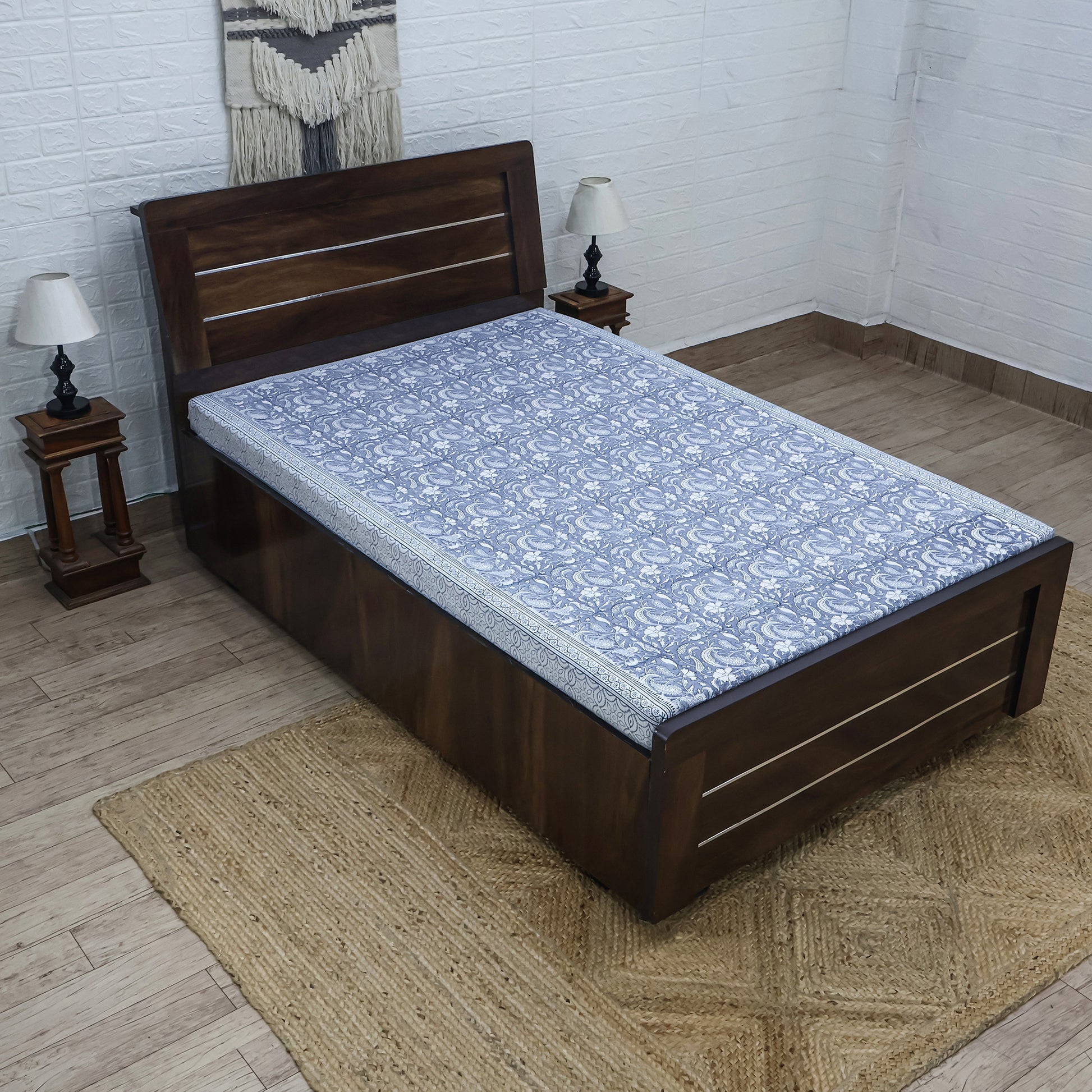 Cotton Bedsheet – Hand Block Floral Print – Blue and White – King, Queen, Twin Sizes - My Store