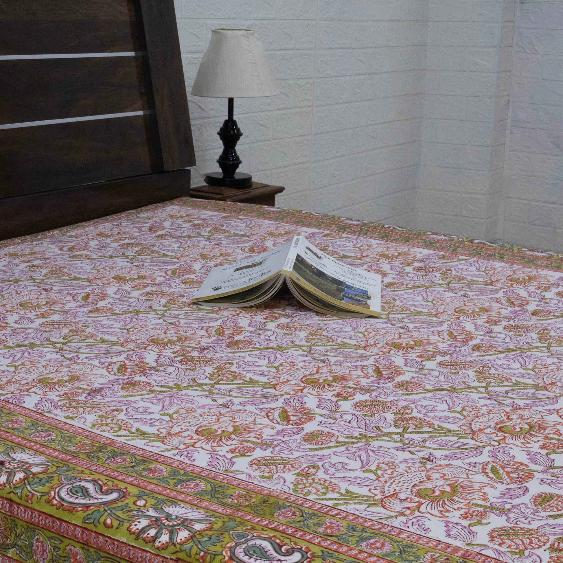 Cotton Bedsheet – Hand Block Floral Print – Pink & Brown – King, Queen, Twin Sizes - My Store