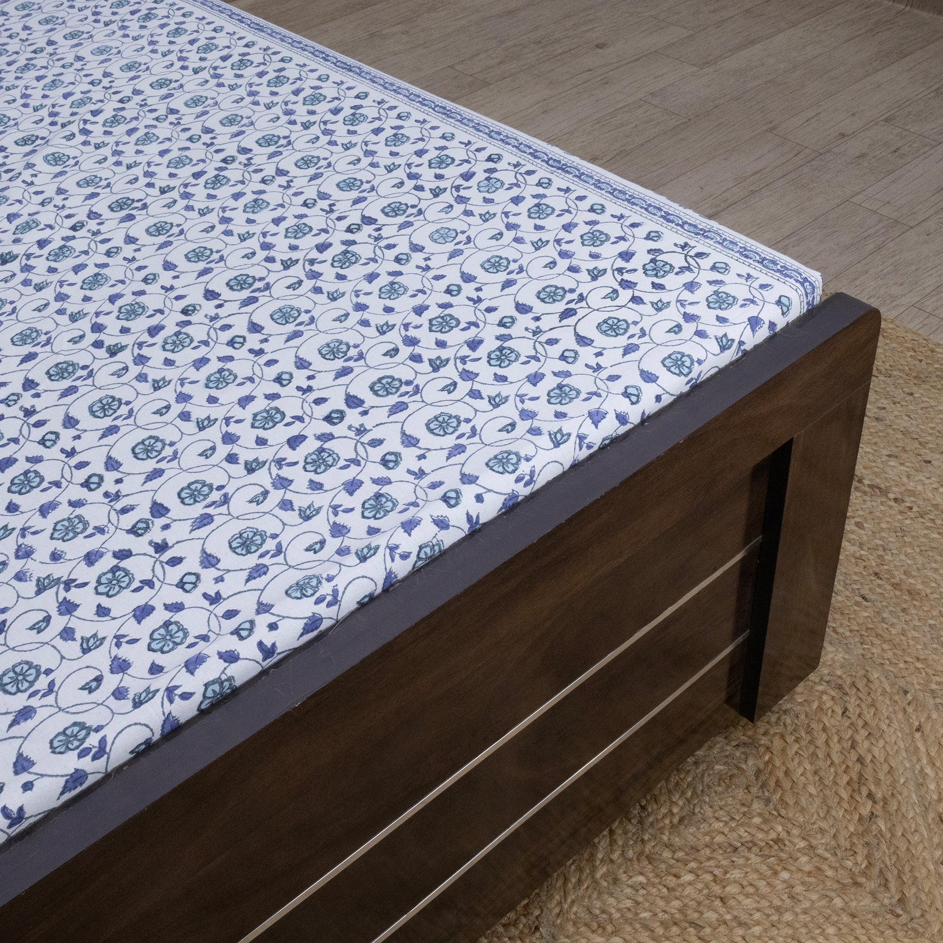 Cotton Bedsheet – Hand Block Floral Print – Blue & White – King, Queen, Twin Sizes - My Store