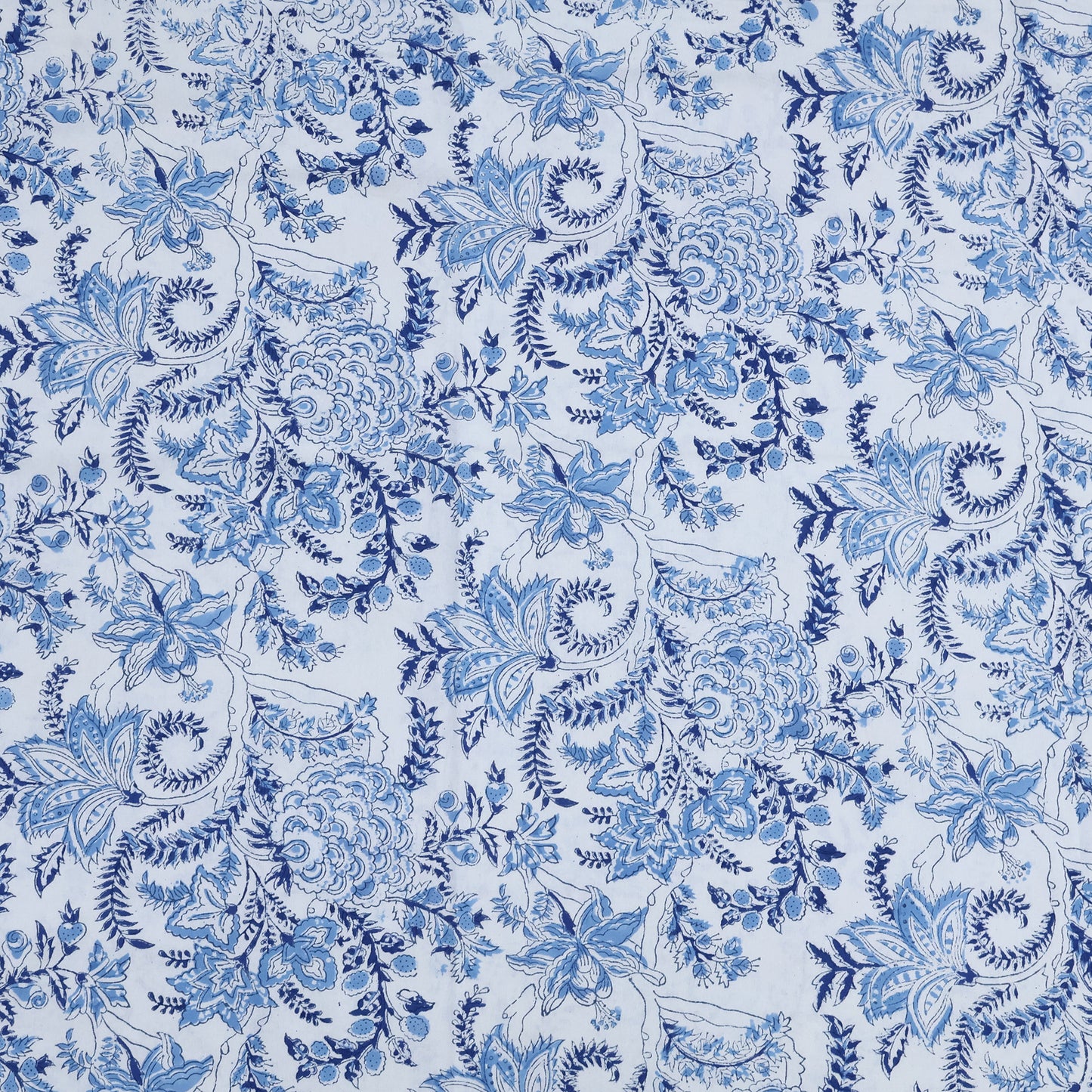 Indian Handmade Block Printed Blue and White Floral Pattern Cotton Bed sheet For living Room, Kids Room - My Store