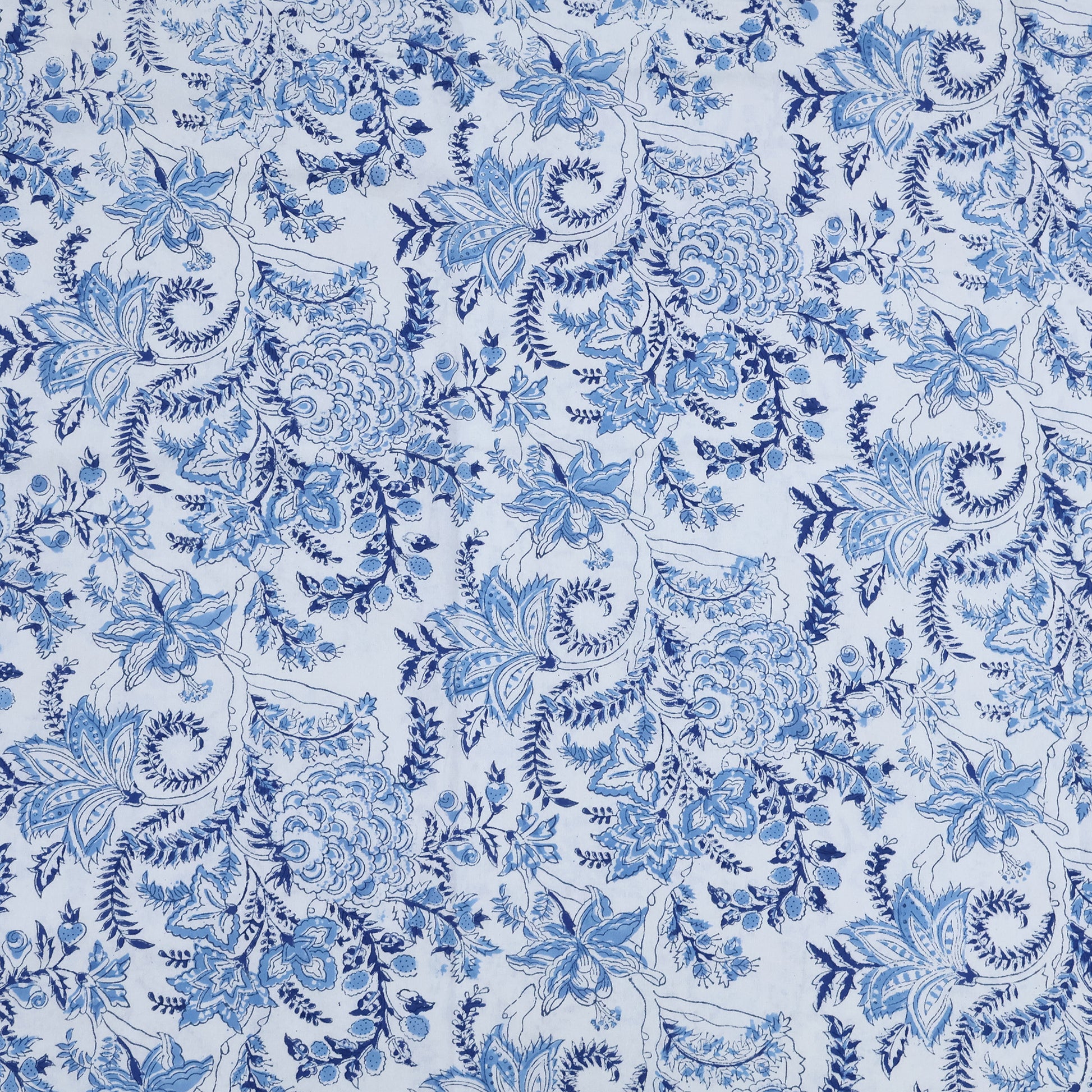 Indian Handmade Block Printed Blue and White Floral Pattern Cotton Bed sheet For living Room, Kids Room - My Store