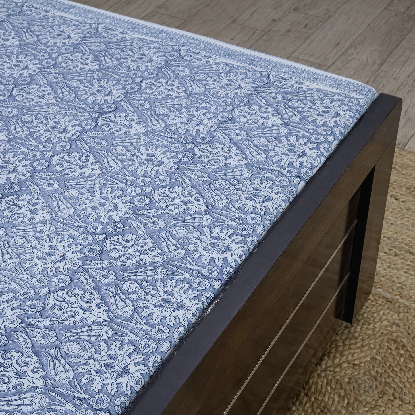 Cotton Bedsheet – Hand Block Floral Print – Blue & White – King, Queen, Twin Sizes - My Store