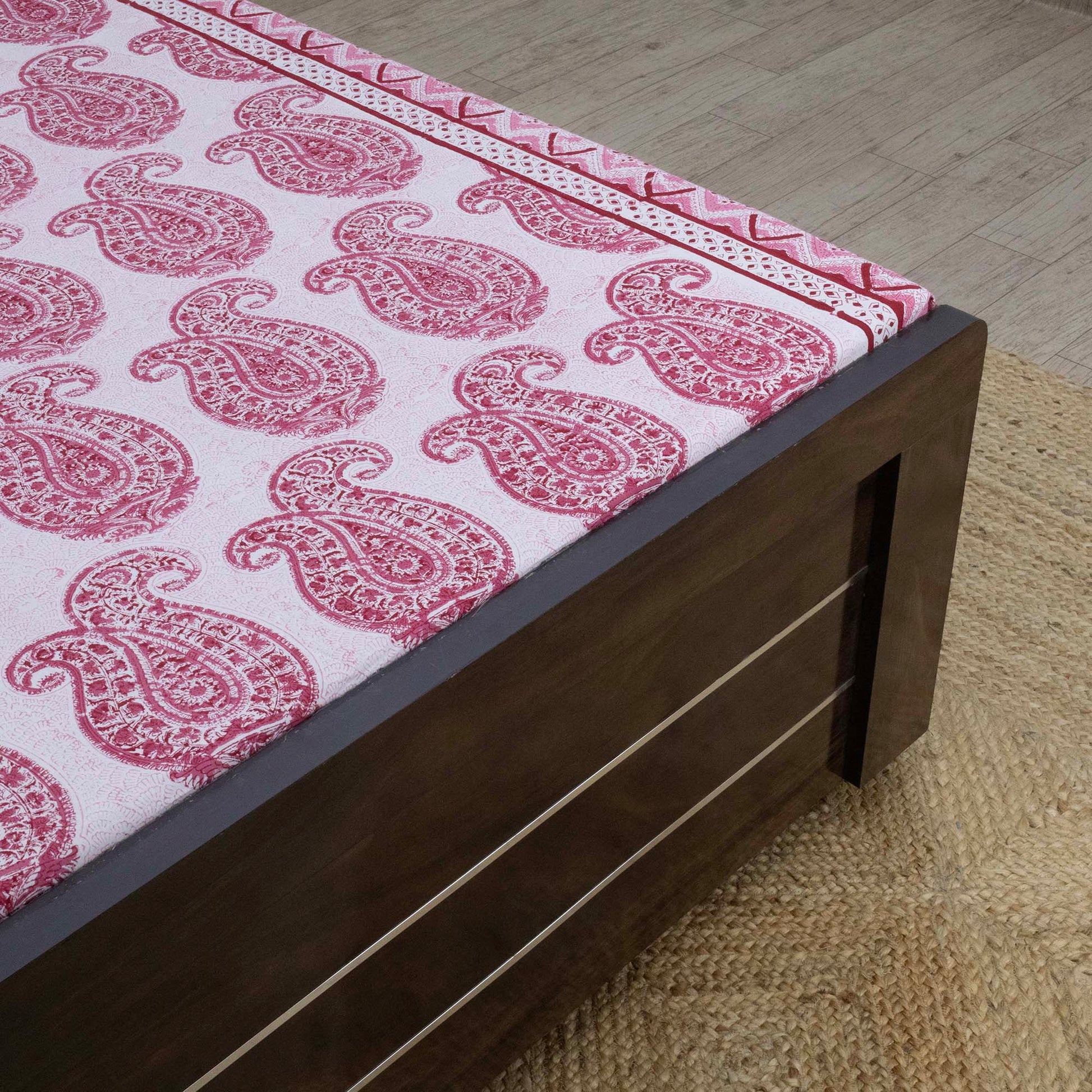 Cotton Bedsheet – Hand Block Floral Print – Red & White – King, Queen, Twin Sizes - My Store