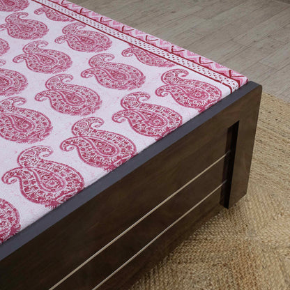 Cotton Bedsheet – Hand Block Floral Print – Red & White – King, Queen, Twin Sizes - My Store