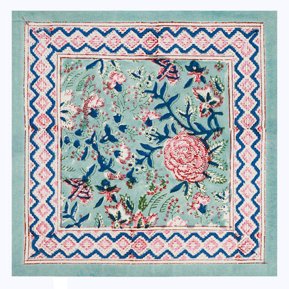 Green With Pink Hand Block Printed Cotton Napkins Set Of 4 - My Store