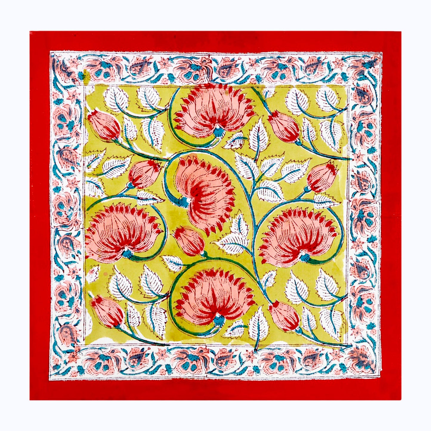 Red and Yellow Hand Block Printed Cotton Napkins 4 Pieces - My Store