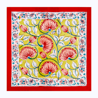 Red and Yellow Hand Block Printed Cotton Napkins 4 Pieces - My Store