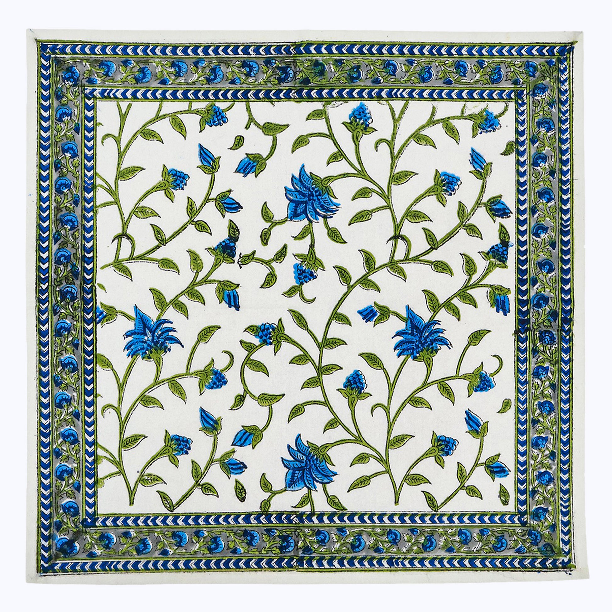 White and Green Hand Block Print Napkins Set Of 4 - My Store