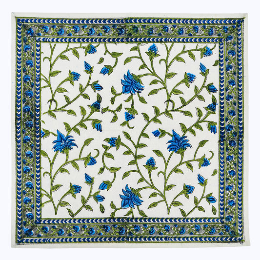 White and Green Hand Block Print Napkins Set Of 4 - My Store