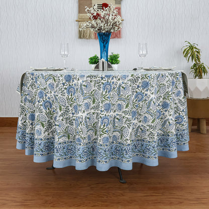 Blue and White Floral Table Cloth - Luxury Round Table Cloth - Valentine Table Cover - My Store