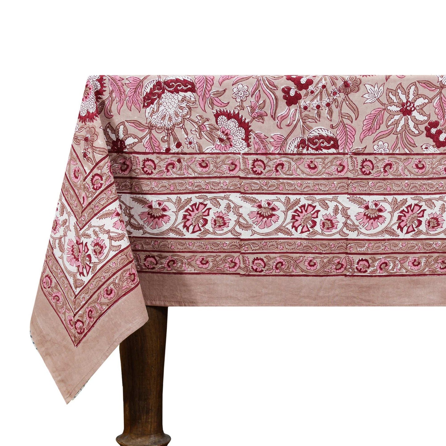 Indian Handmade Brown and White Block Printed Tablecloth - My Store