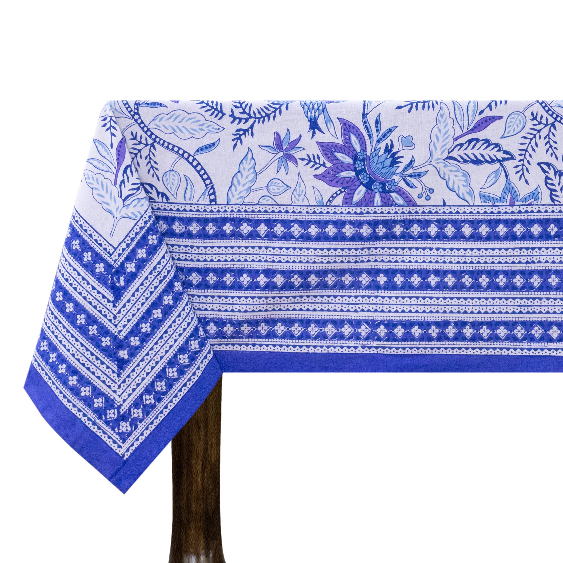 Indian Handmade Block Printed Cotton Purple and White Rectangle Tablecloth - My Store