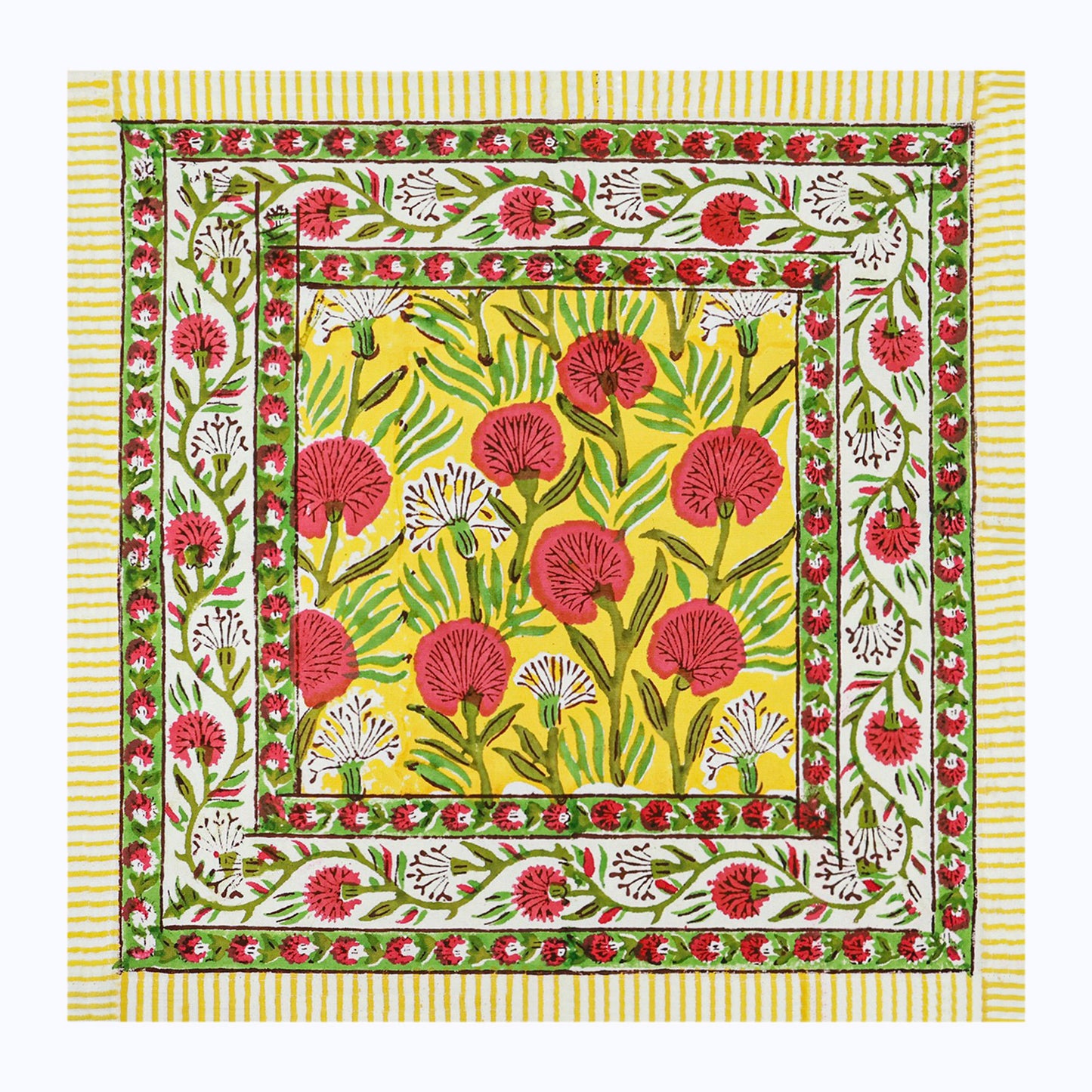 Yellow & Red Hand Block Printed Cotton Napkins Set Of 4 - My Store