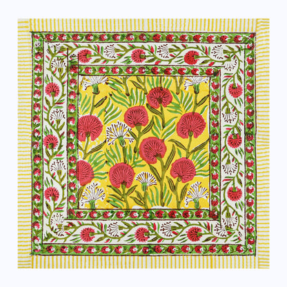Yellow & Red Hand Block Printed Cotton Napkins Set Of 4 - My Store