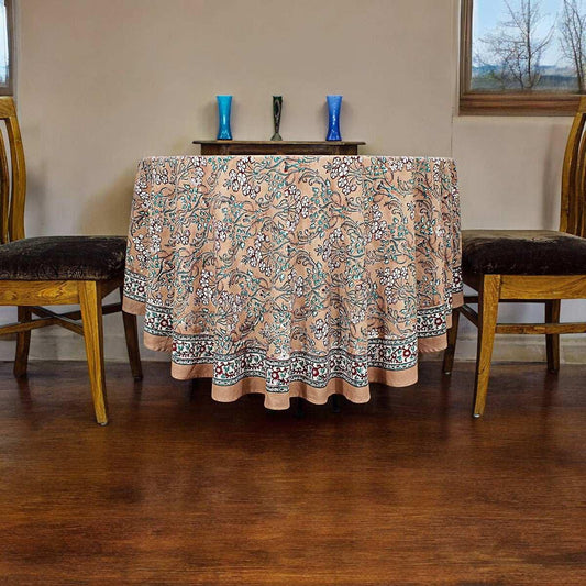 Dark Vanilla and Red Wedding Round Tablecloth, Indian Block Printed Tablecloth - My Store