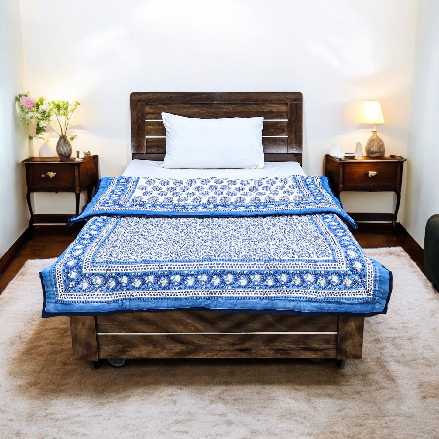 Blue Handmade Cotton Reversible Quilts - My Store