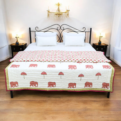 Pink And White Hand Block Printed Cotton Quilts - My Store