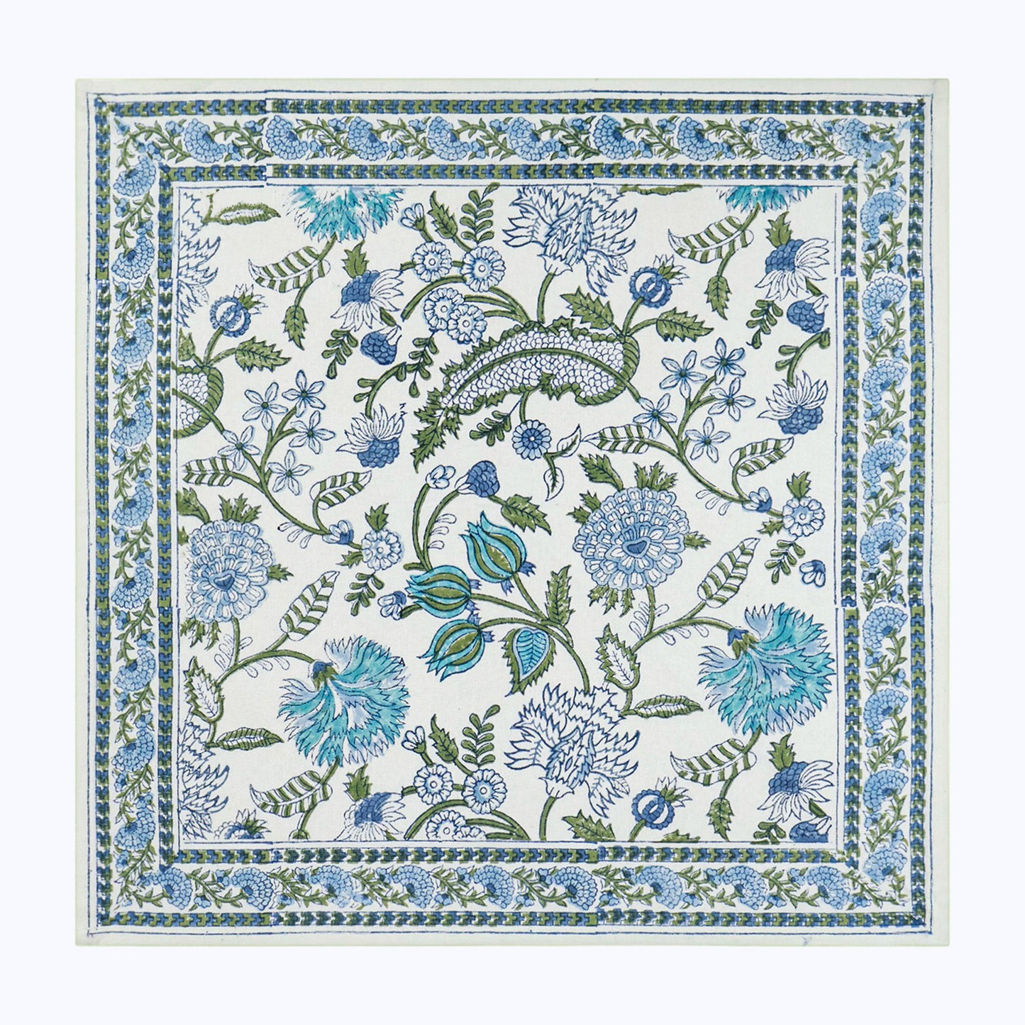 Blue and White Cotton Block Print Set Of 4 Napkins - My Store