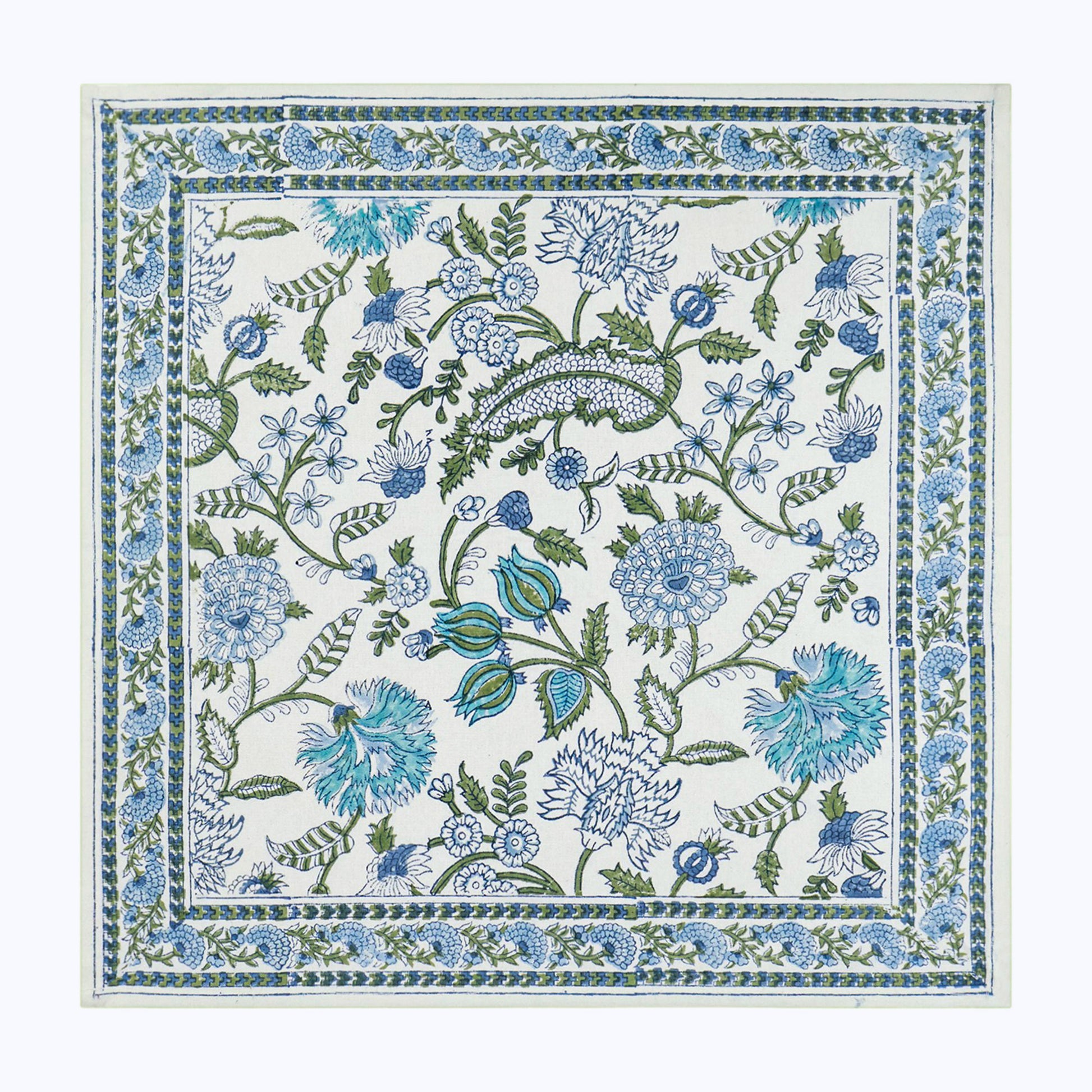 Blue and White Cotton Block Print Set Of 4 Napkins - My Store