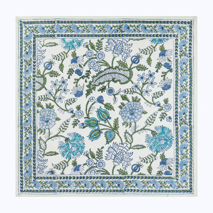 Blue and White Cotton Block Print Set Of 4 Napkins - My Store