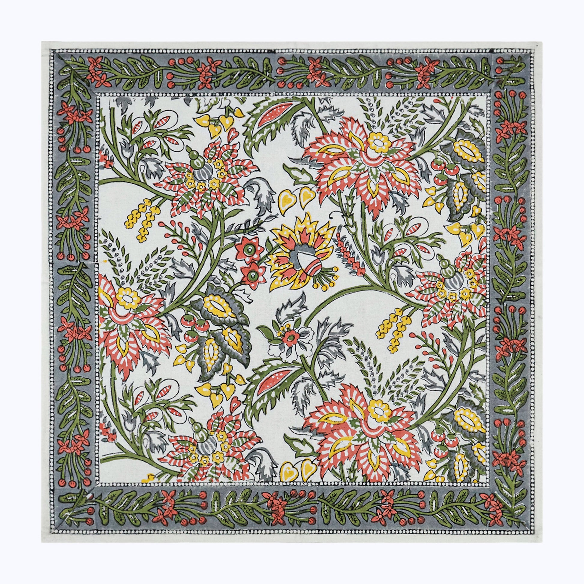 Green and White Hand Block Printed Cotton Napkins Set Of 4 - My Store