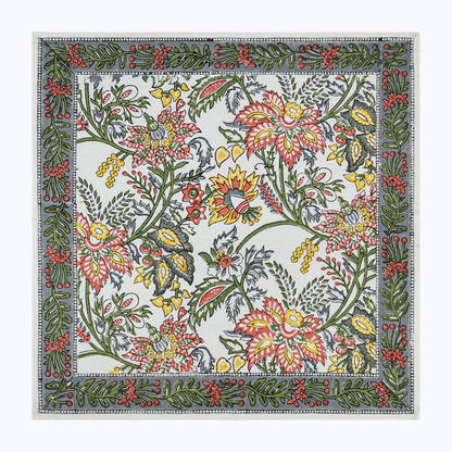 Green and White Hand Block Printed Cotton Napkins Set Of 4 - My Store