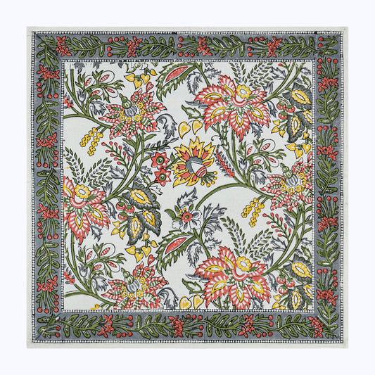 Green and White Hand Block Printed Cotton Napkins Set Of 4 - My Store