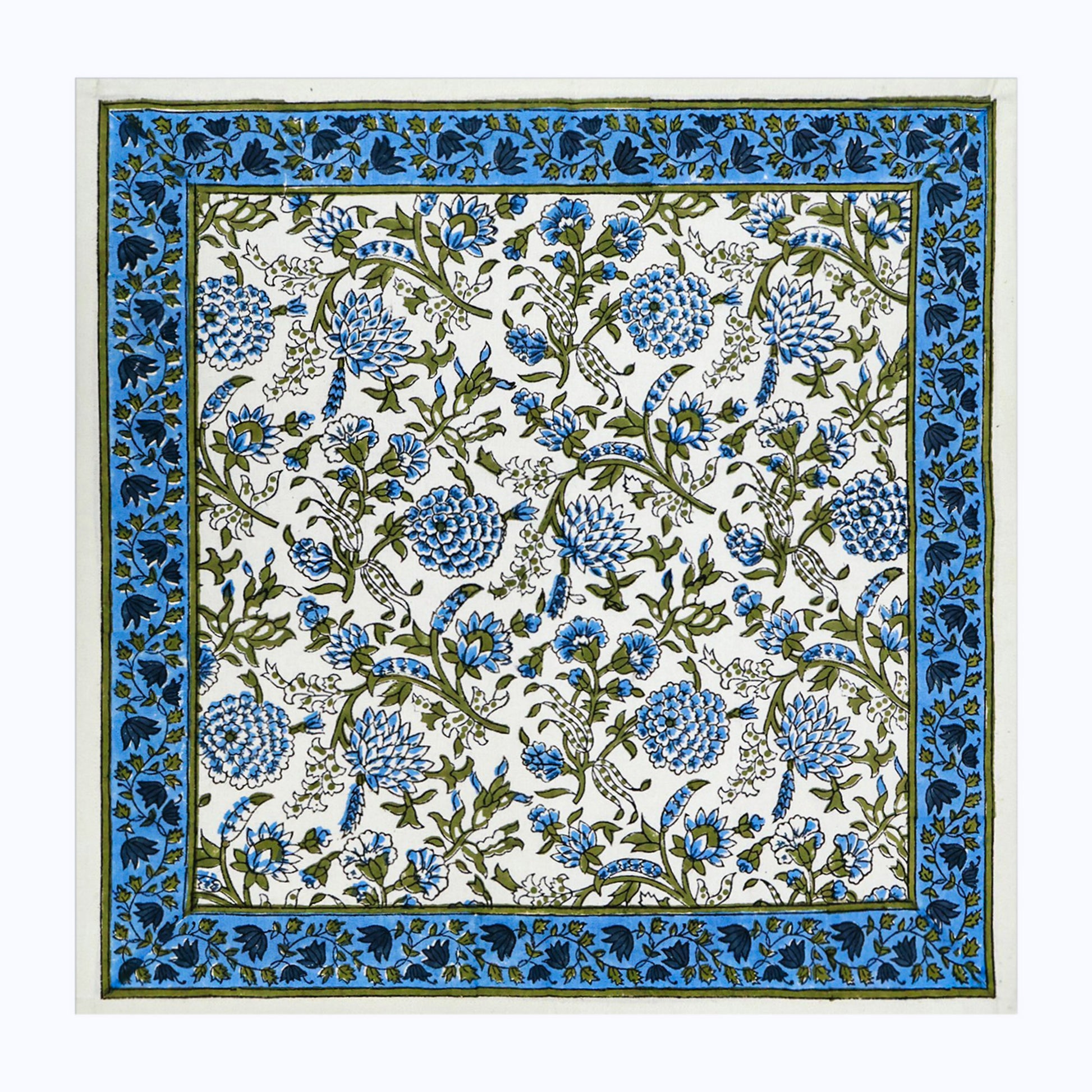 Blue and White Handmade Cotton Block Printed Napkins Set of 4 - My Store